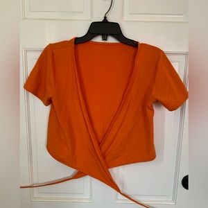 Orange Wrap Around Short Sleeve Top - Plus Size